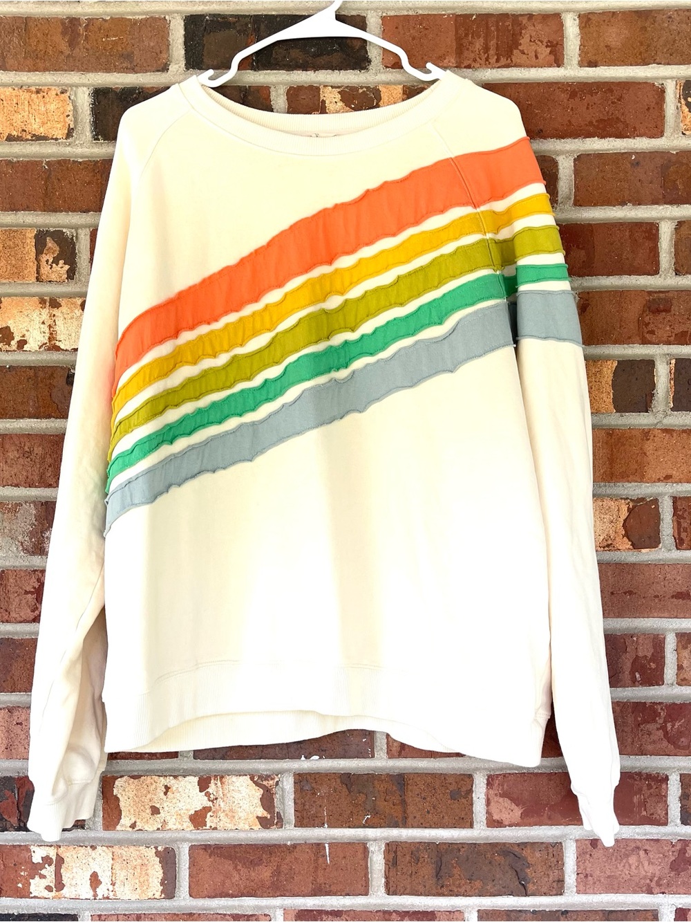 By Together Cream Sweatshirt with Rainbow Stripes Size Large - Picture 2 of 5